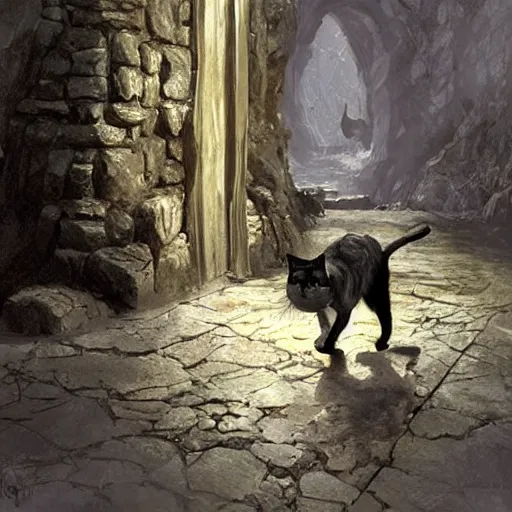 Prompt: a cat in lord of the rings, by craig mullins ian mcque