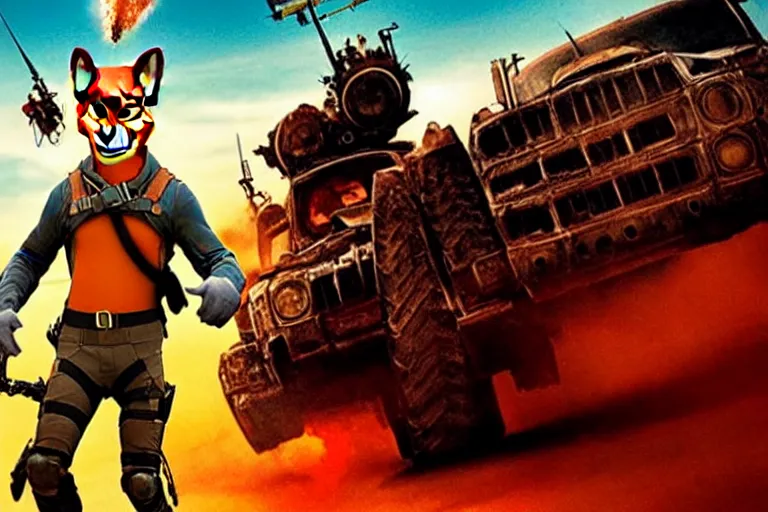 Image similar to nick wilde, heavily armed and armored facing down armageddon in a dark and gritty reboot from the makers of mad max : fury road : witness me