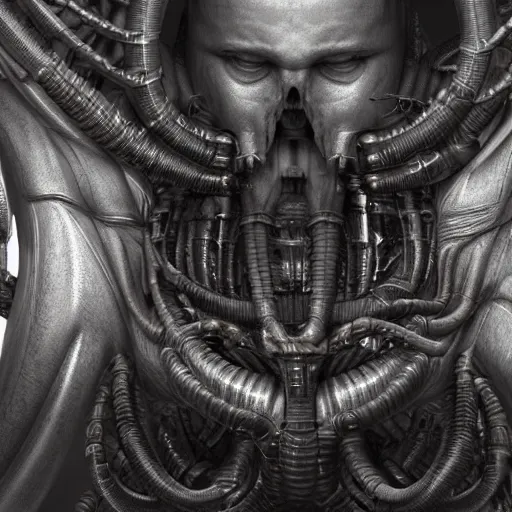 Prompt: HYPER REALISTIC VFX SIMULATION of one of H.R GIGER'S works, INTRICATELY DETAILED 3D OCTANE RENDER