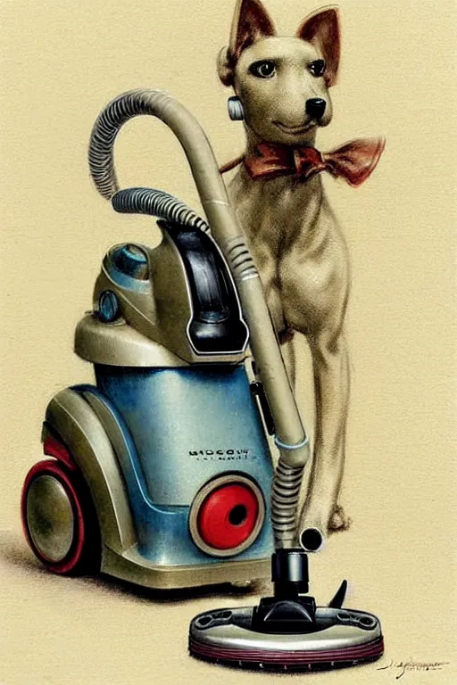 Image similar to (((((1950s retro robot dog vacuum cleaner. muted colors.))))) by Jean-Baptiste Monge !!!!!!!!!!!!!!!!!!!!!!!!!!!