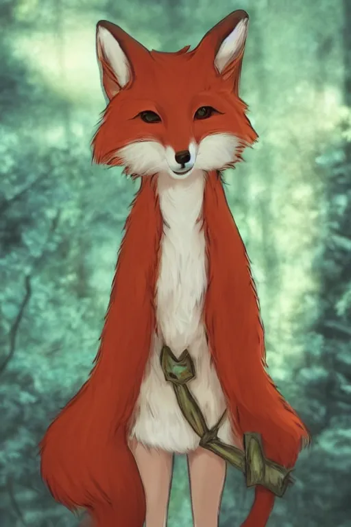 Image similar to a pretty medieval anthropomorphic fox with a fluffy tail in the forest, comic art, trending on furaffinity, cartoon, kawaii, backlighting, furry art!!!, radiant light, bokeh, trending on artstation, digital art