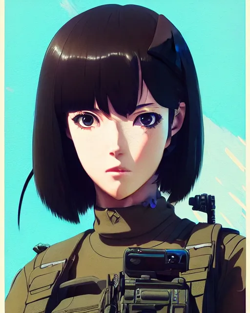 Image similar to girl wearing tactical gear, very anime, fine - face, audrey plaza, realistic shaded perfect face, fine details. anime. realistic shaded lighting poster by ilya kuvshinov katsuhiro otomo ghost - in - the - shell, magali villeneuve, artgerm, jeremy lipkin and michael garmash and rob rey