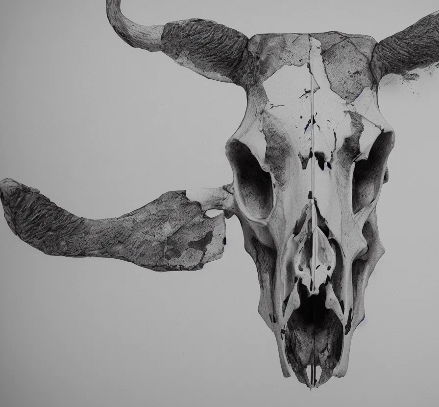 Image similar to cow skull, pencil drawin, unreal engine 5, wallpaper, 8 k, ultra detailed, realistic photo, artstation