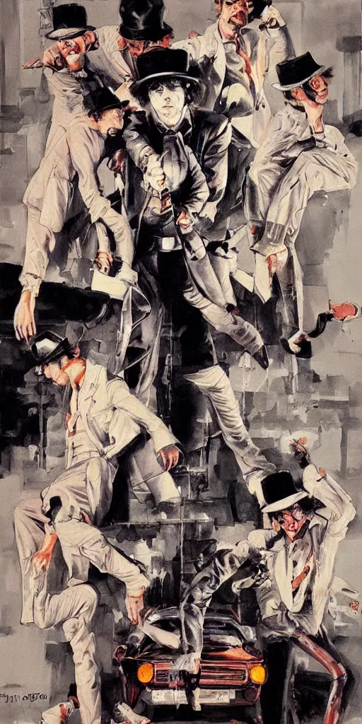 Image similar to oil painting scene from A Clockwork Orange movie art by kim jung gi