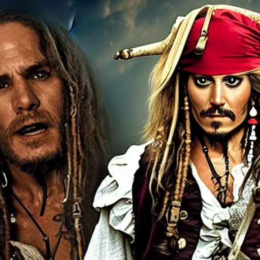 Image similar to Live Action Still of Jerma as a pirate in Pirates of the Caribbean, real life, hyperrealistic, ultra realistic, realistic, highly detailed, epic, HD quality, 8k resolution, body and headshot, film still