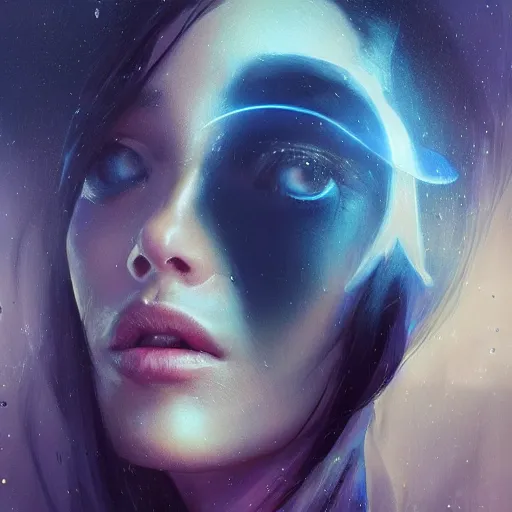 Prompt: 3 d, sci - fi, close - up, night, moon rays, fashion model face, cinematic, clouds, vogue cover style, blue mood, realistic painting, intricate oil painting, high detail illustration, figurative art, multiple exposure, poster art, 3 d, by tooth wu and wlop and beeple and greg rutkowski