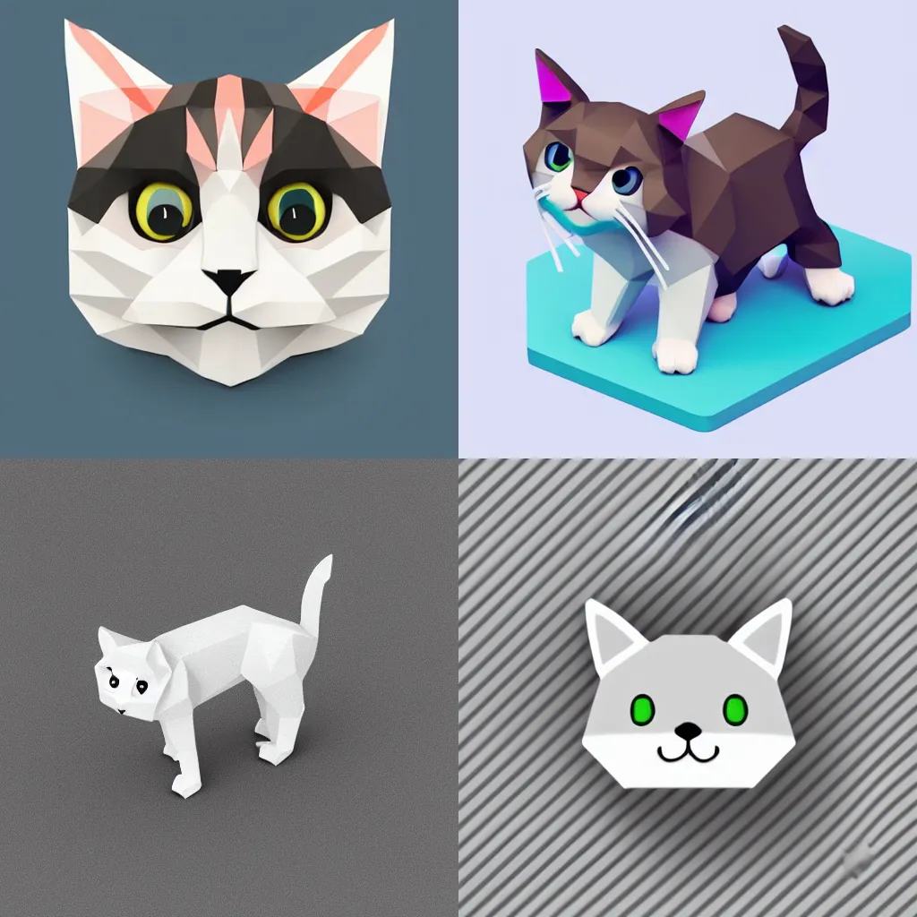 Prompt: cute, low polygon render of a cat icon on a white background, isometric 3d, ultra HD