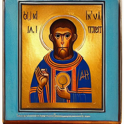 Image similar to astronaut monkey Byzantine religious icon