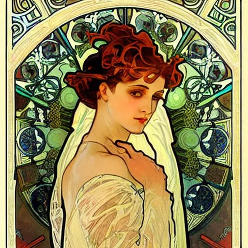 Image similar to art by alphonse mucha