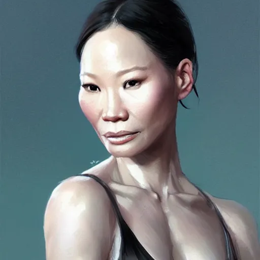 Image similar to “ portrait of lucy liu by greg rutkowski, young, attractive, highly detailed portrait, scifi, digital painting, artstation, concept art, smooth, sharp foccus ilustration, artstation hq ”