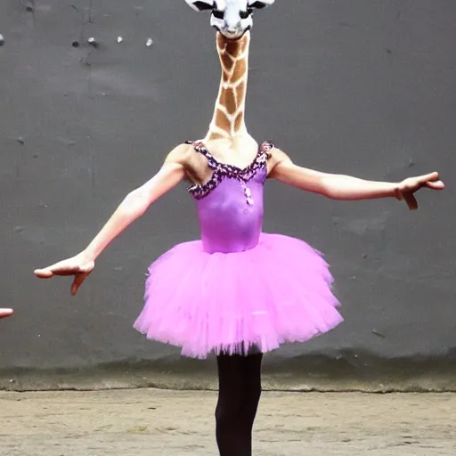 Prompt: a french giraffe ballet dancer in a tutu