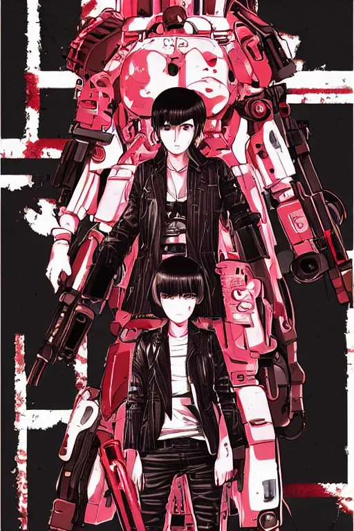 Image similar to professionally drawn seinen mature cyberpunk horror detective action manga comic cover, full color, beautifully drawn coherent professional, drawn by ilya kuvshinov, ilya kuvshinov, and hiromu arakawa and tsutomu nihei. japanese script kanji hiragana on the cover. simplistic minimalist cover art. stylized stylistic.