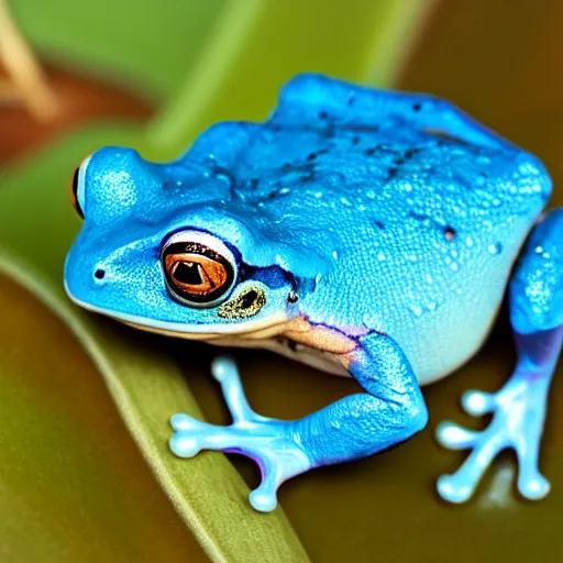 Image similar to a crying blue frog