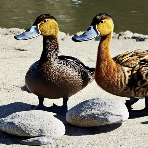 Prompt: Ducks perform a rock concert on a stage