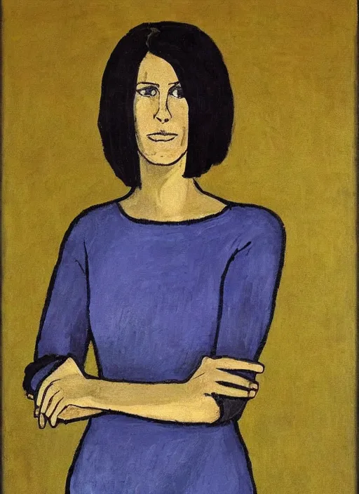 Image similar to a painted portrait of a confident women standing outside, art by felice casorati, aesthetically pleasing and harmonious natural colors, expressionism, natural light, fine day, portrait