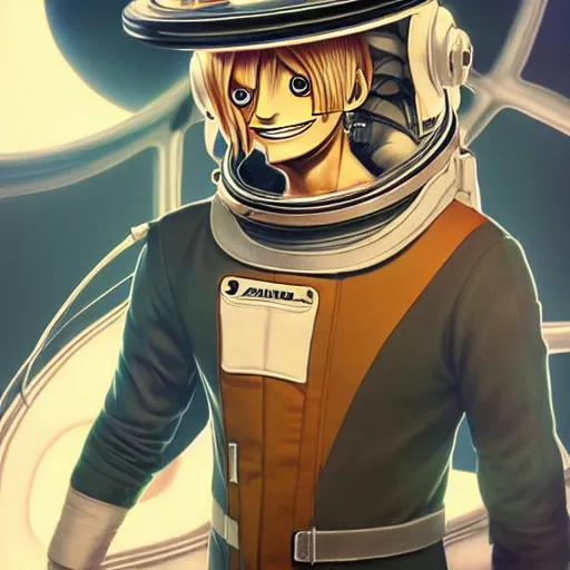 Image similar to sanji in a astronaut suit and sanji, black tuxedo, intricate, sanji, highly detailed, digital painting, artstation, concept art, smooth, sharp focus, illustration, sanji, unreal engine 5, 8 k, art by artgerm and greg rutkowski and alphonse mucha