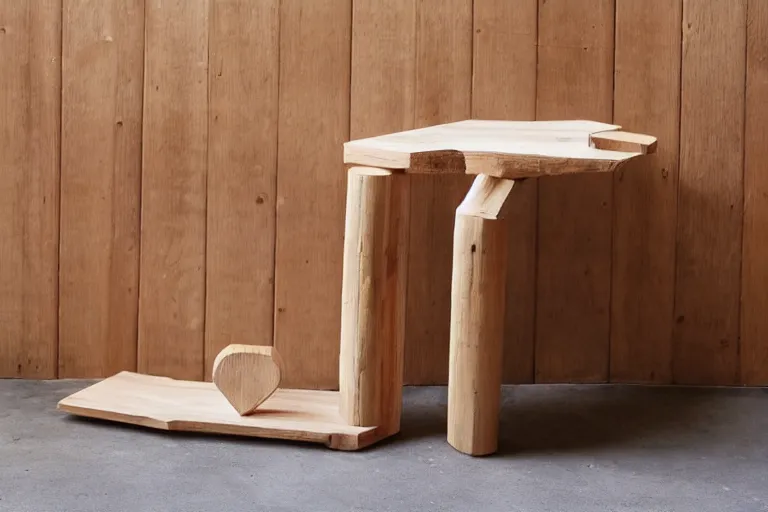 Prompt: a wooden building in the shape of a side table