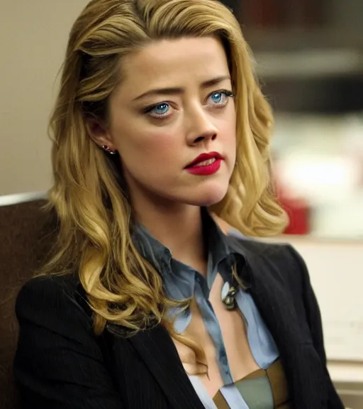 Prompt: Amber Heard in the TV show the office, scene photo