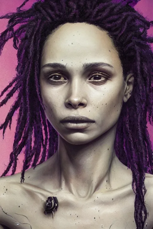 Image similar to studio portrait of zoe kravitz as death of the endless, the sandman as absurdly beautiful, elegant, young skinny idol, ultrafine hyperrealistic face illustration by kim jung gi, irakli nadar, intricate linework, sharp focus, bright colors, matte, octopath traveler, final fantasy, unreal engine highly rendered, global illumination, radiant light, intricate environment