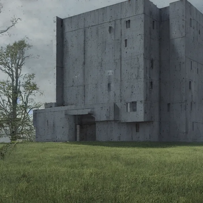 Image similar to a building in a serene landscape, military science fiction