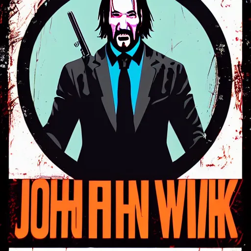 Prompt: individual john wick silk screen butcher billy style