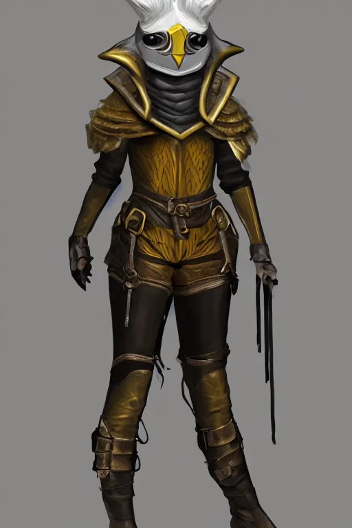 Image similar to female adventurer in tight full - body canary color gambeson leather armor of italian design with diamond pattern and a white porcelain crow mask, trending in artstation, establishing shot