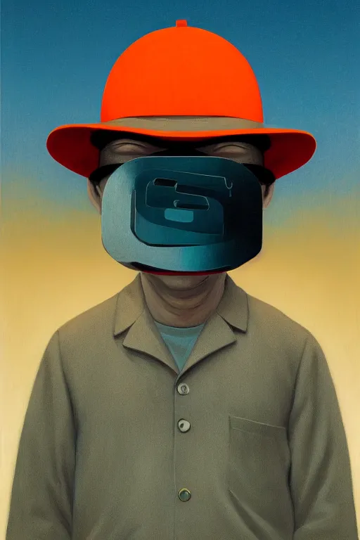 Image similar to Satoshi Nakamoto wearing oculus and bitcoin over his head Edward Hopper and James Gilleard, Zdzislaw Beksisnski, highly detailed