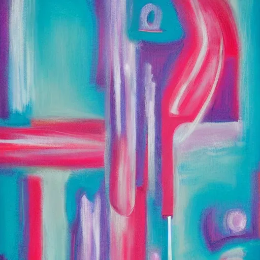 Prompt: award winning abstract oil painting, blue and pink colors, typography style, letters, lines, drops, super detailed