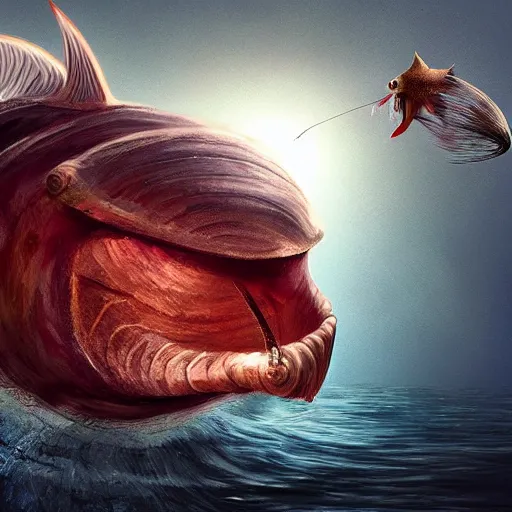 Prompt: giant anglerfish with a human-shaped esca, digital art, epic, dynamic, cinematic