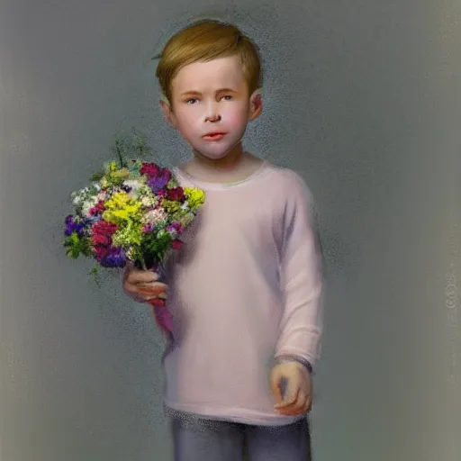 Image similar to a young boy is holding a bouquet of flowers, a pastel by bourgeois, pixabay, art & language, stockphoto, ilya kuvshinov, vray