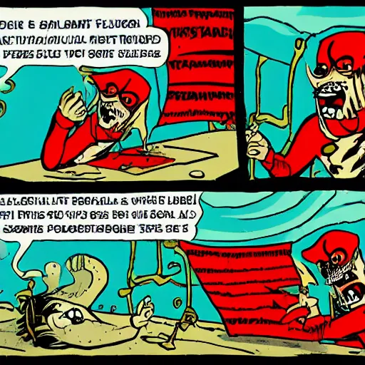 Image similar to a cartoon of a disgusting drooling pirate, a comic book panel by S. Clay Wilson, tumblr, underground comix