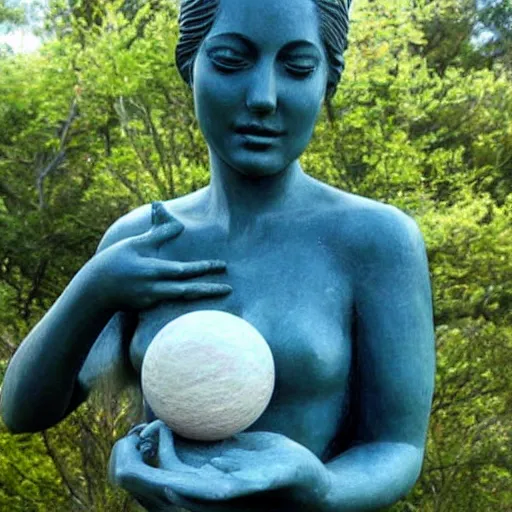 Prompt: a goddess holds a moon, sculpture, hyperrealistic.