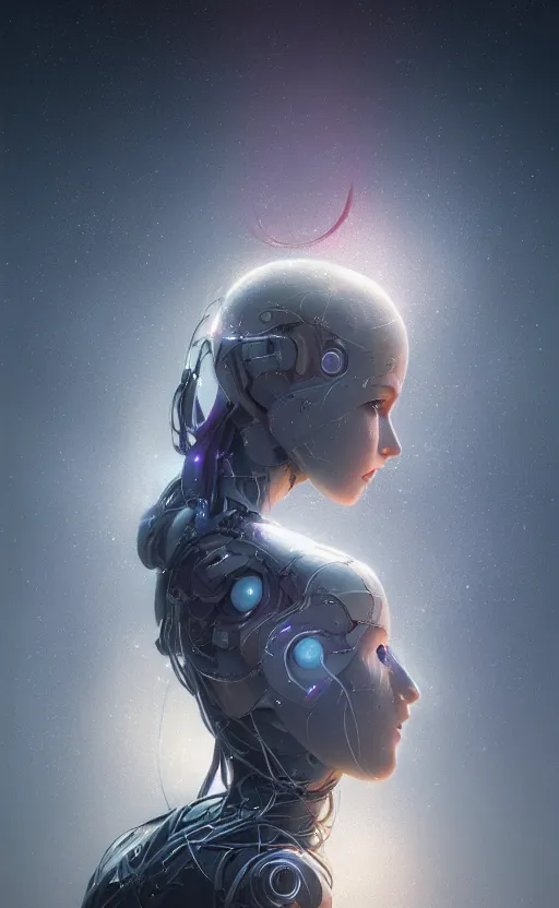 Image similar to a girl from final fantasy live action, humanoid robot, cables, evocative, mystical night, very very very very detailed, award winning, masterpiece digital painting by greg rutkowski, alex grey, artstation, 4 k wallpaper