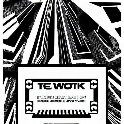 Prompt: black on white graphic poster for a techno party in style of david rudnick, eric hu, acid, y 2 k