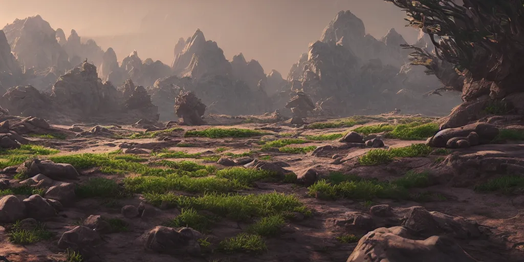 Image similar to A landscape on an alien planet, cinematic lighting, detailed oil painting, unreal 5 render, 8k