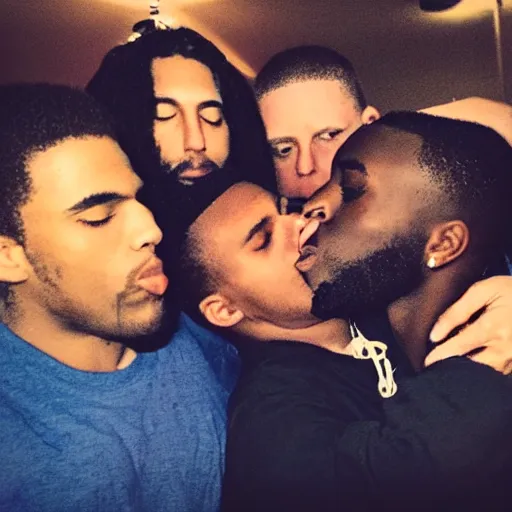 Image similar to kissing the homies goodnight