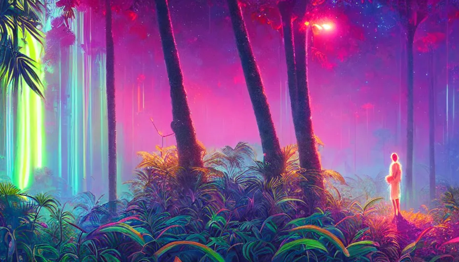 Prompt: portrait of a sparkling tropical grove with neon auroras, path traced, environment, highly detailed, high quality, digital painting, alena aenami, lilia alvarado, shinji aramaki, karol bak, alphonse mucha, tom bagshaw