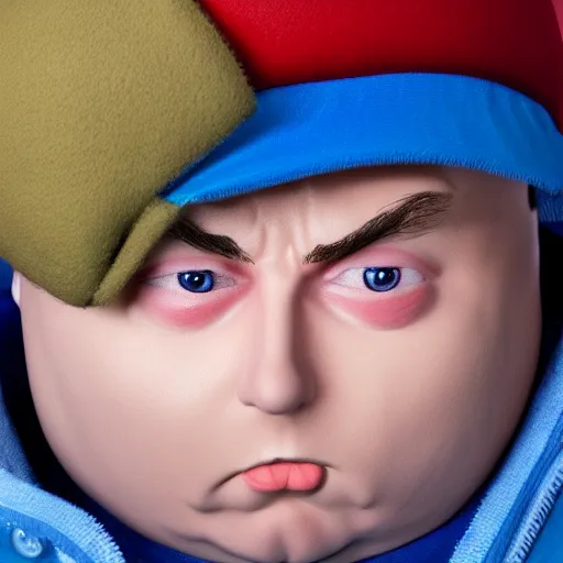 Image similar to Hyperrealistic photo of Cartman from South park, studio lighting, professional photography, cinematic