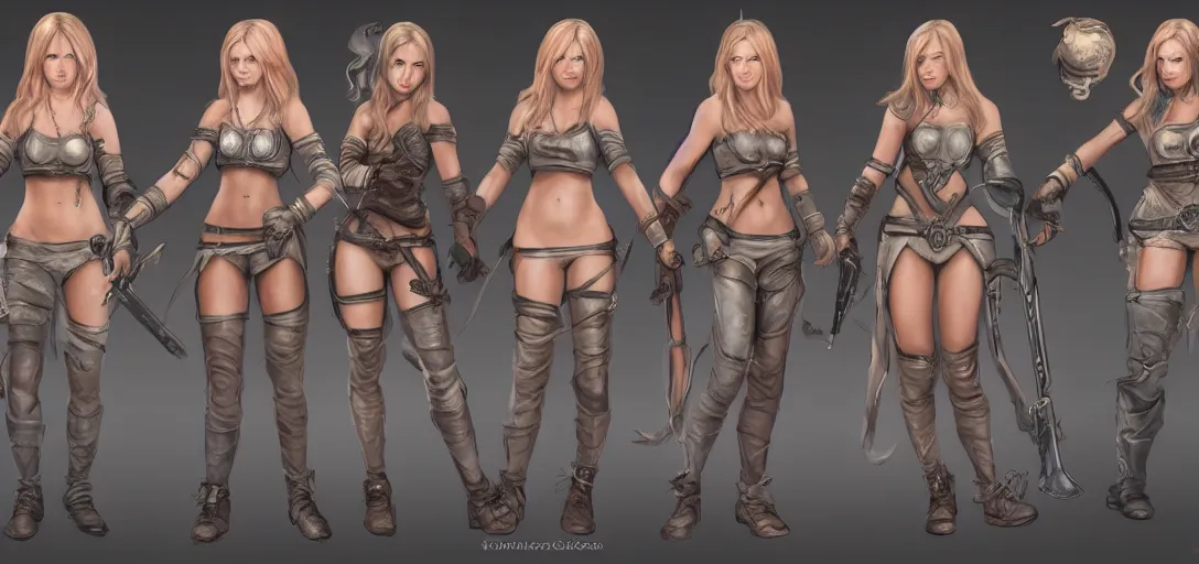 Image similar to character sheet concept art of female video game characters, renaissance, realistic, hyper realistic, photographic, costume,