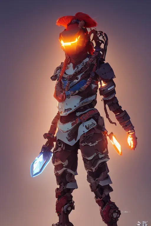 Image similar to combination suit armor aloy horizon forbidden west horizon zero dawn robot ninja mask helmet backpack tribal, aesthetic octane render, 8 k hd resolution, by ilya kuvshinov and cushart krentz and gilleard james radiating a glowing aura cgi rtx 2 0 2 2