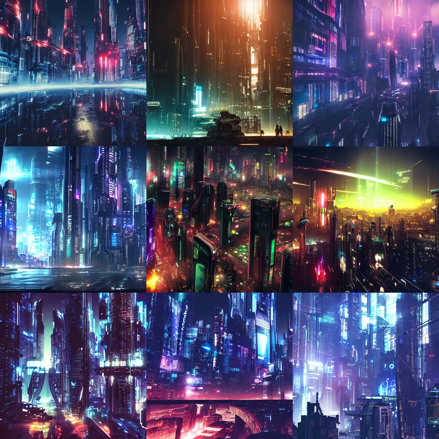 Prompt: photo of a futuristic metropolis at night, final fantasy, cyberpunk, 4 k, epic scale