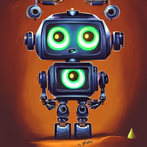 Prompt: a very cute looking robot with big eyes, a character portrait by dan mumford, behance contest winner, sots art, 2 d game art, flat shading, steampunk