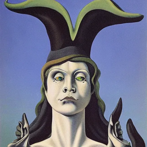 Prompt: a witch with baphomet, by Raphael Hopper, and Rene Magritte. Highly detailed, Occult, funny, humorous, funny, satire, fire, water, earth, air, magical, trending on artstationHQ