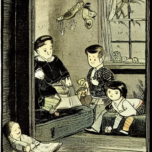 Prompt: artwork of a 19th century childrens story book page