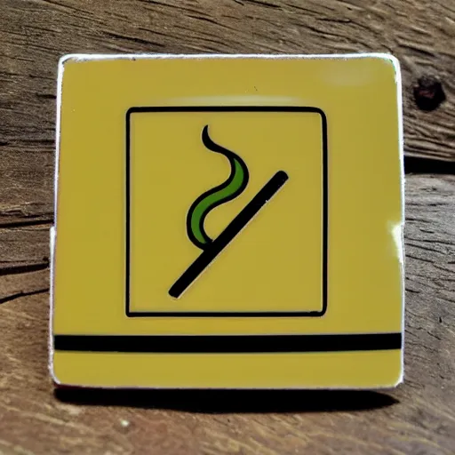 Prompt: a retro minimalistic square enamel pin of a retro minimalistic clean fire warning label, smooth curves