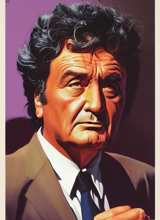 Image similar to a painting of columbo, poster art by alex ross, featured on cgsociety, neogeo, official art, movie poster, poster art