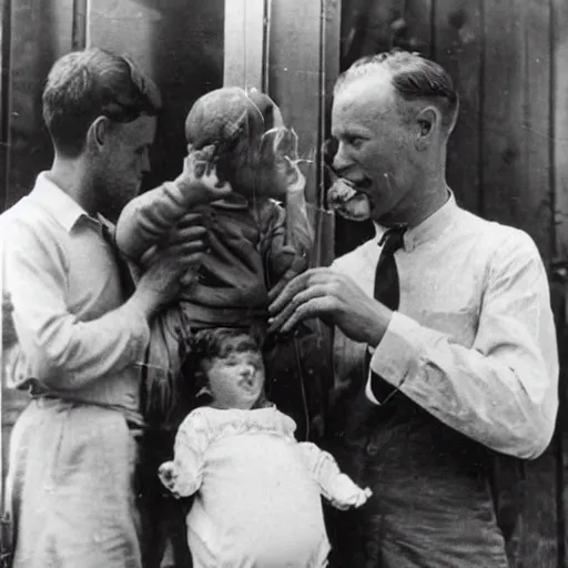 Image similar to Charles Lindbergh trying to keep anyone from finding out he actually ate the baby, 1930s photograph