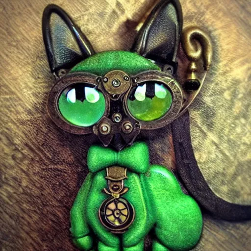 Prompt: steampunk green cat