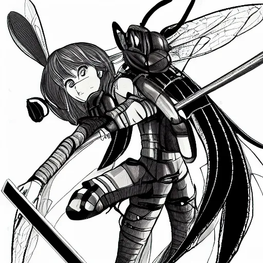 Image similar to anime art humanization wasp with sword