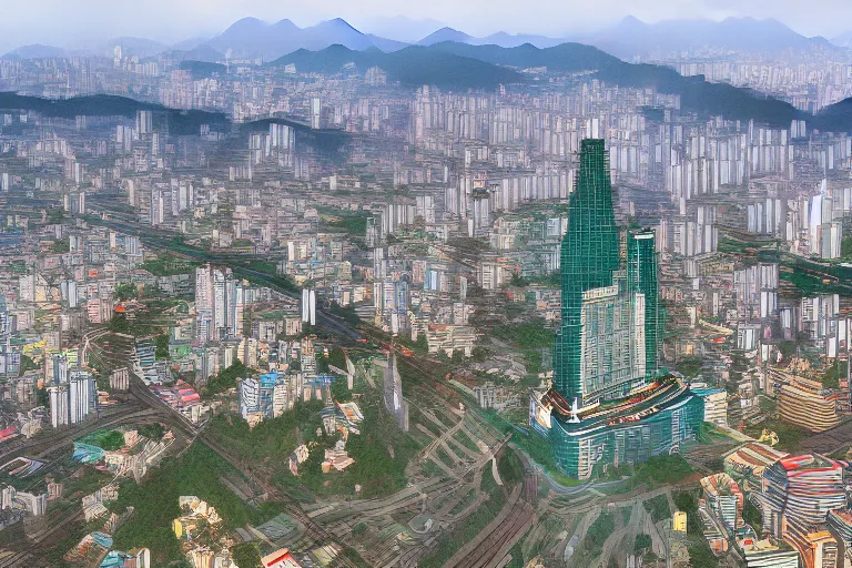 Prompt: Pyongyang if it was a South Korean city, highly detailed, street view